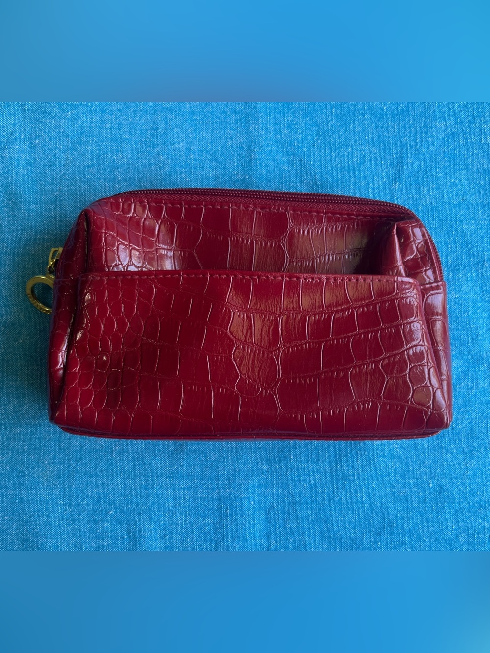 Estee Lauder Red Faux Croc Cosmetic Makeup Bag Gold
Colored Zipper